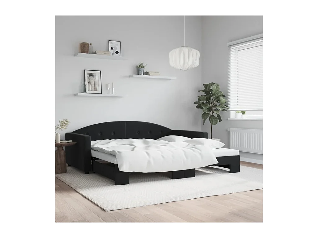Lit de jour avec lit gigogne noir 100x200 cm velours