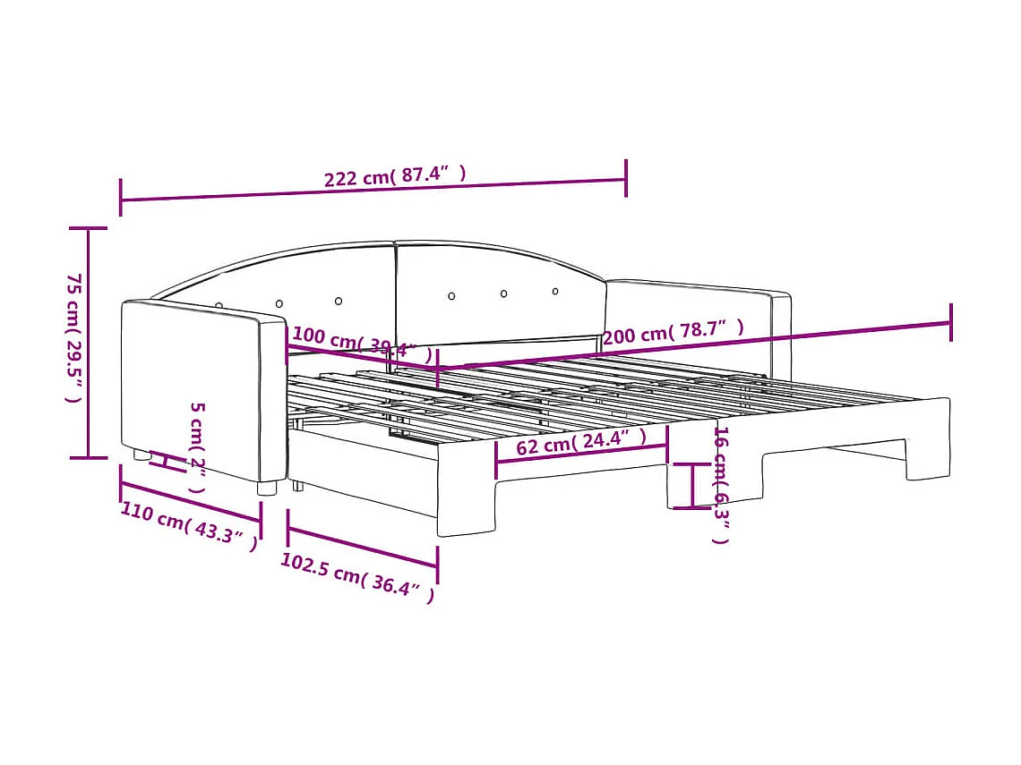 Lit de jour avec lit gigogne noir 100x200 cm velours
