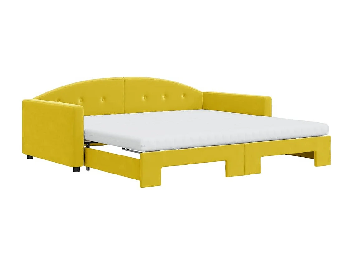 Lit de jour avec gigogne et matelas jaune 100x200 cm velours