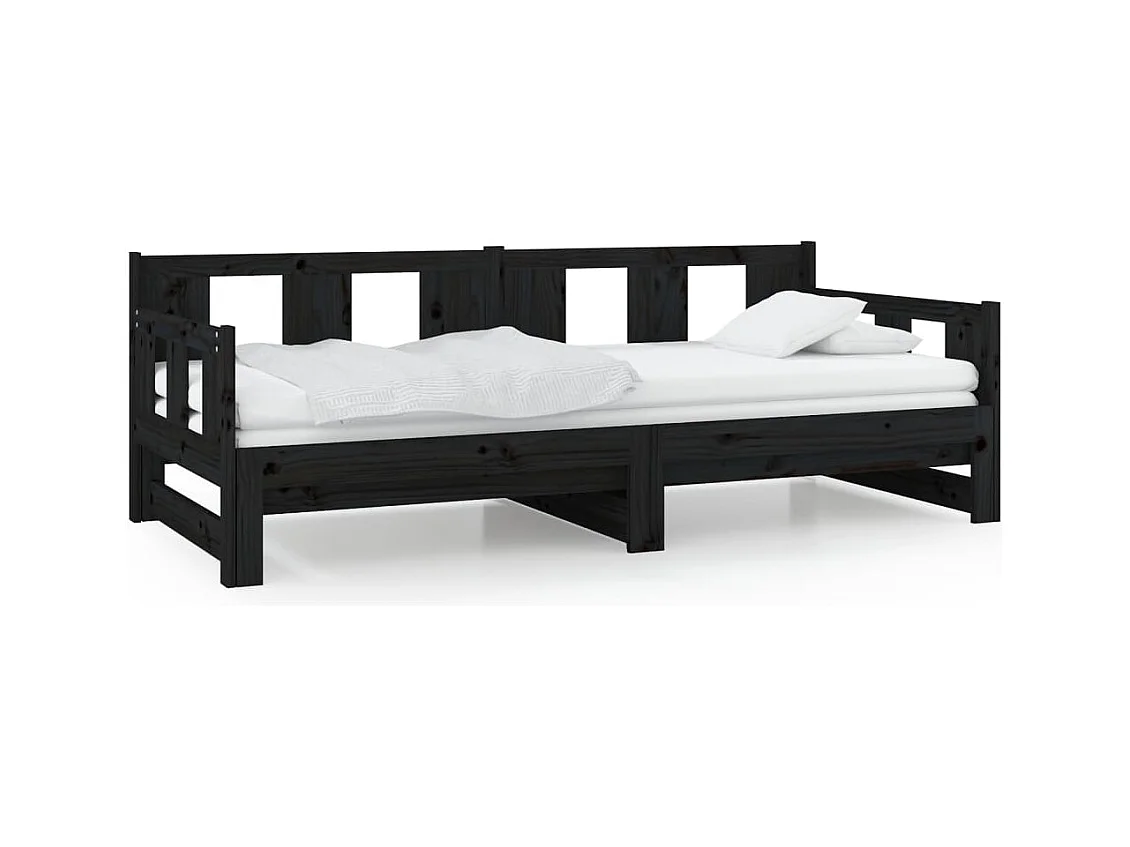 Lit coulissant Noir Bois de pin solide 2x(90x190) cm