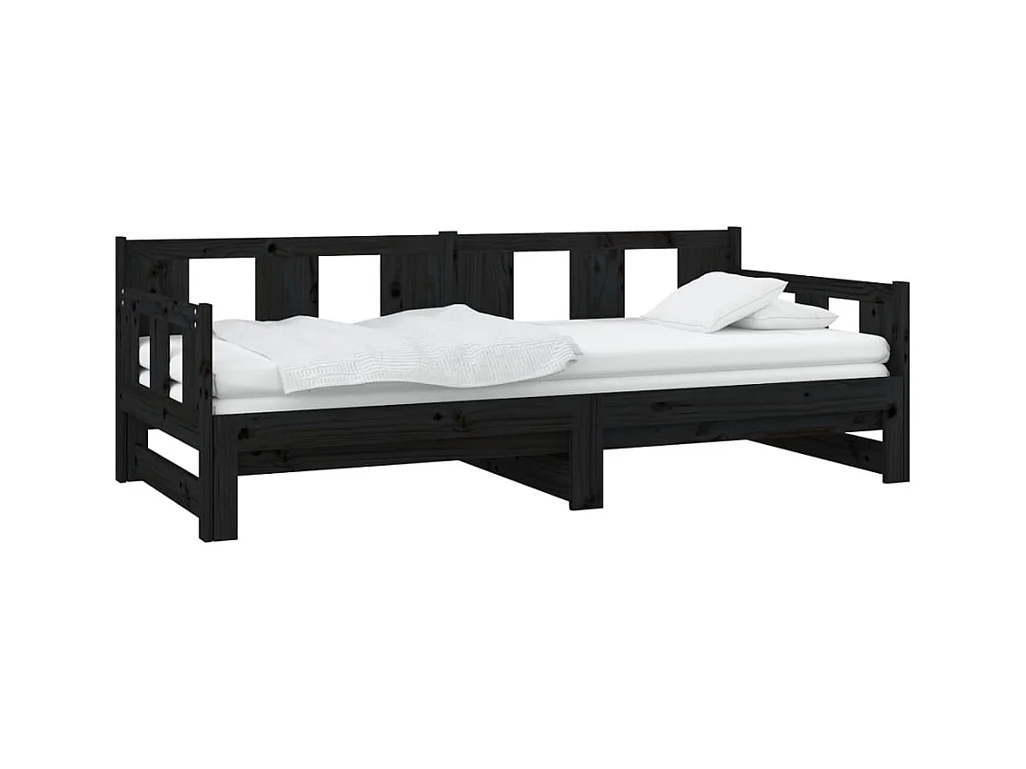 Lit coulissant Noir Bois de pin solide 2x(90x190) cm