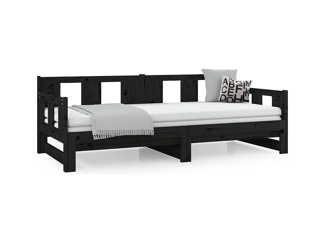 Lit coulissant Noir Bois de pin solide 2x(90x190) cm
