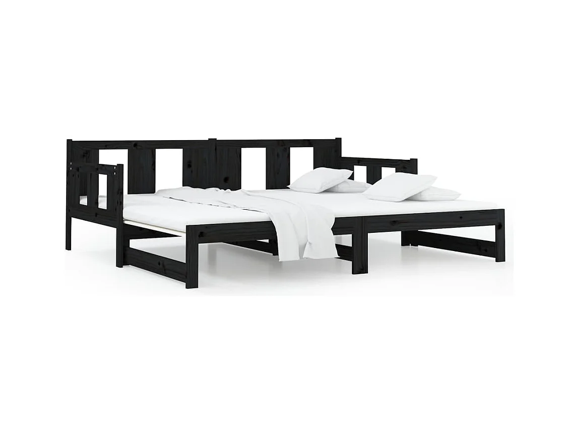 Lit coulissant Noir Bois de pin solide 2x(90x190) cm