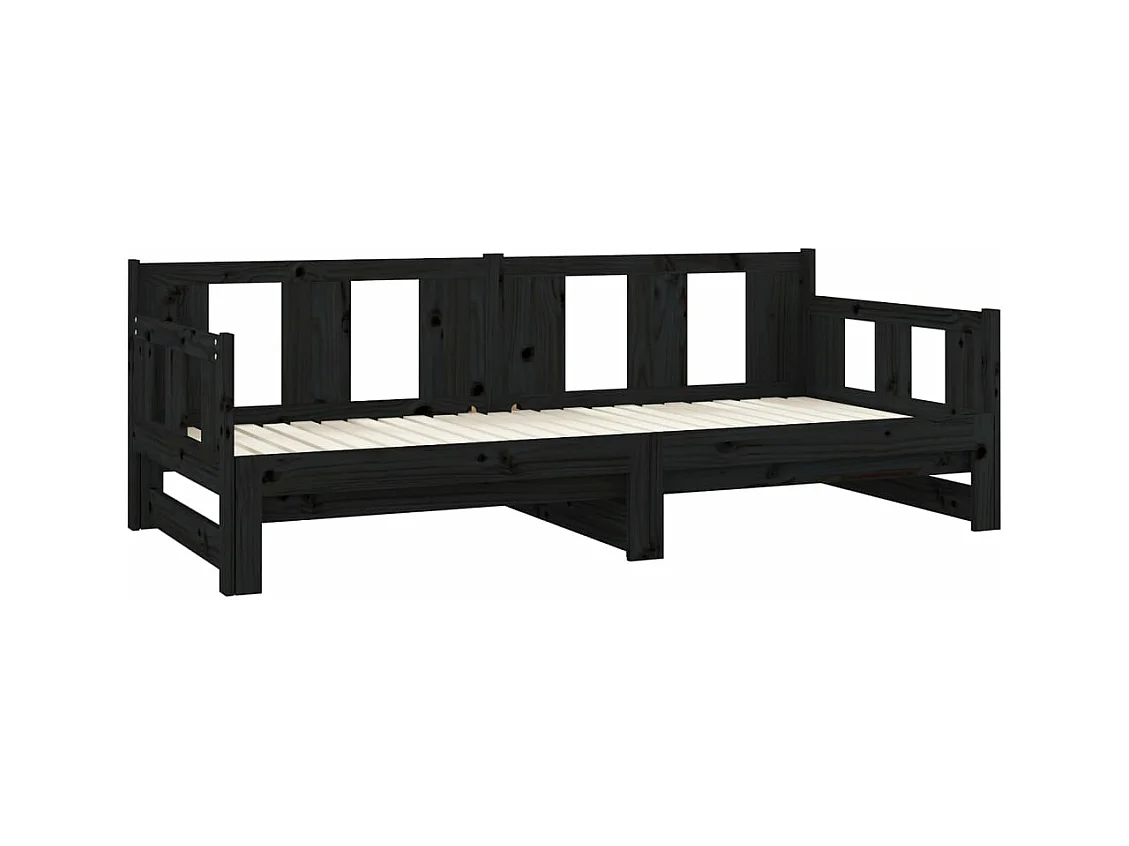 Lit coulissant Noir Bois de pin solide 2x(90x190) cm
