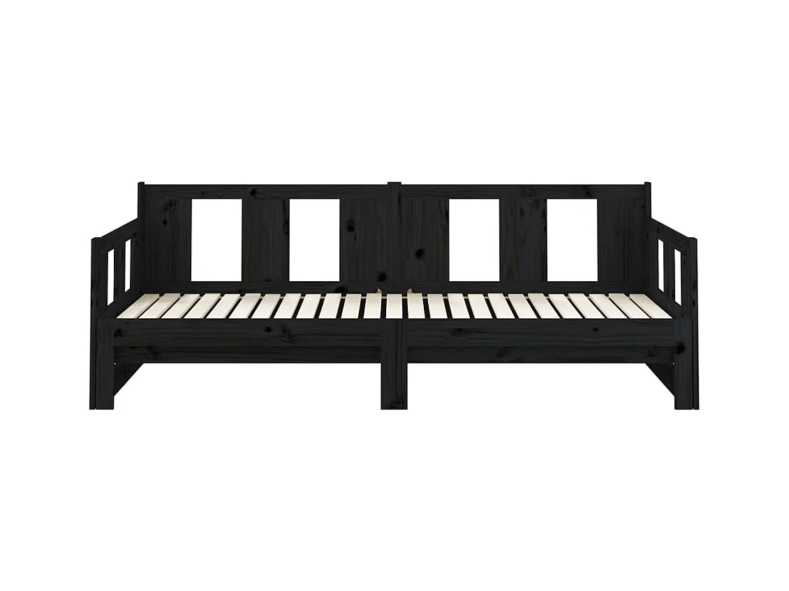 Lit coulissant Noir Bois de pin solide 2x(90x190) cm