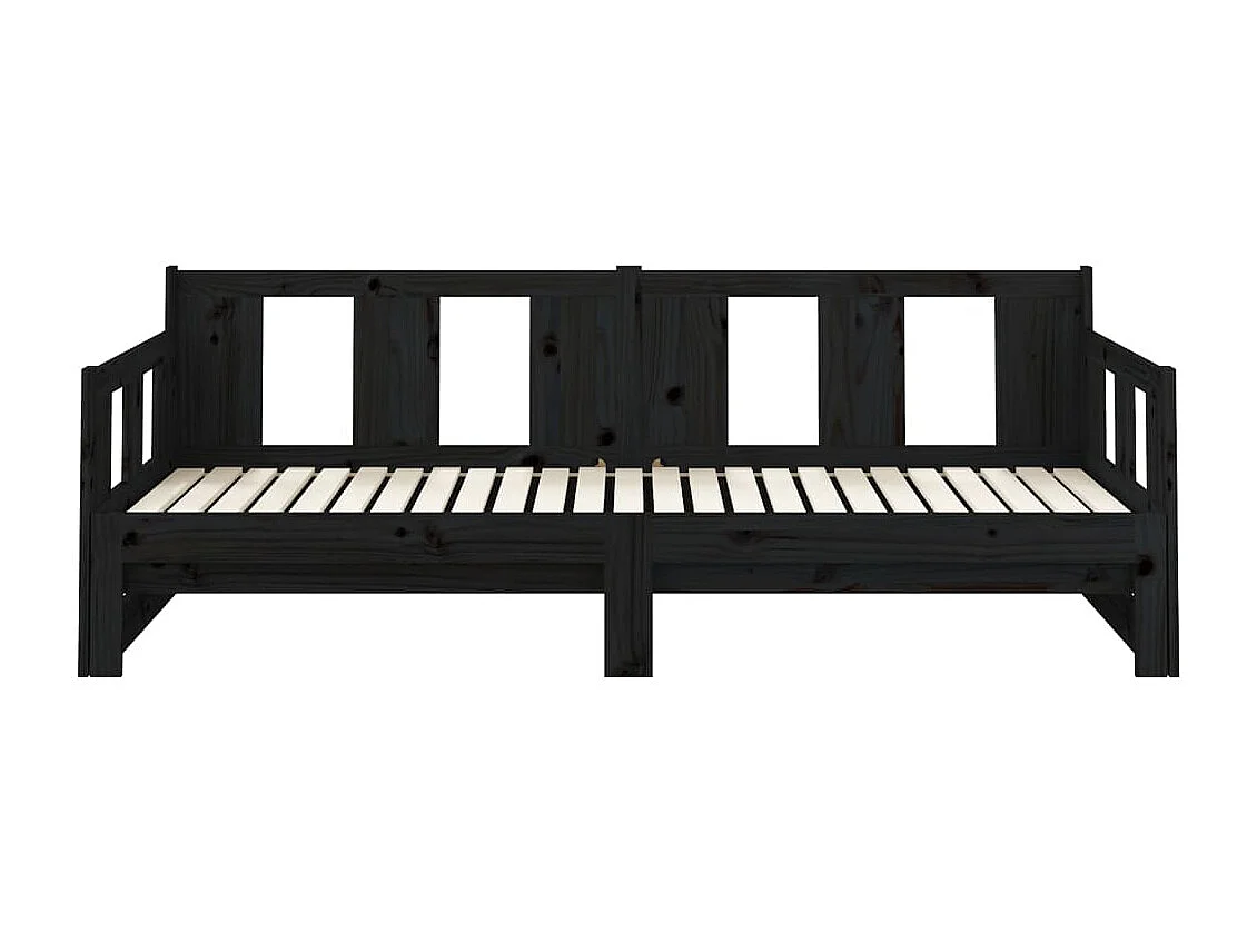 Lit coulissant Noir Bois de pin solide 2x(90x190) cm