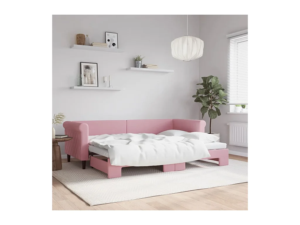 Lit de jour avec lit gigogne rose 80x200 cm velours