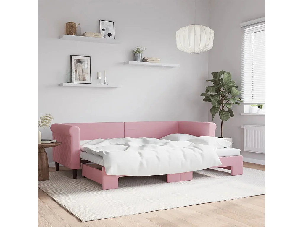 Lit de jour avec lit gigogne rose 80x200 cm velours