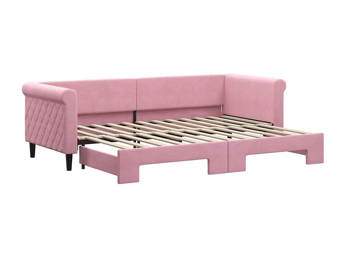 Lit de jour avec lit gigogne rose 80x200 cm velours