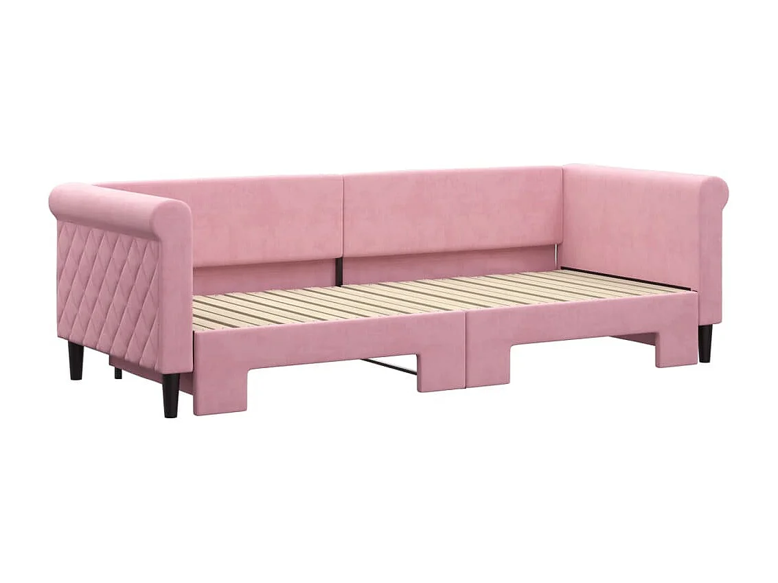 Lit de jour avec lit gigogne rose 80x200 cm velours