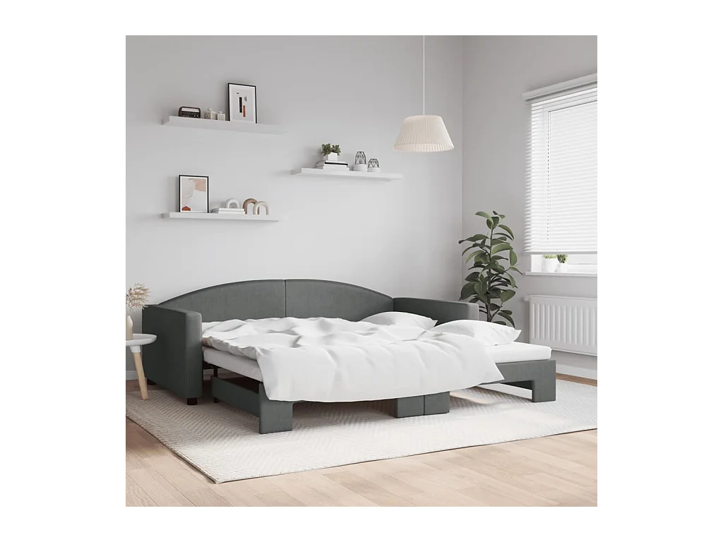 Lit de jour avec lit gigogne gris foncé 100x200 cm tissu