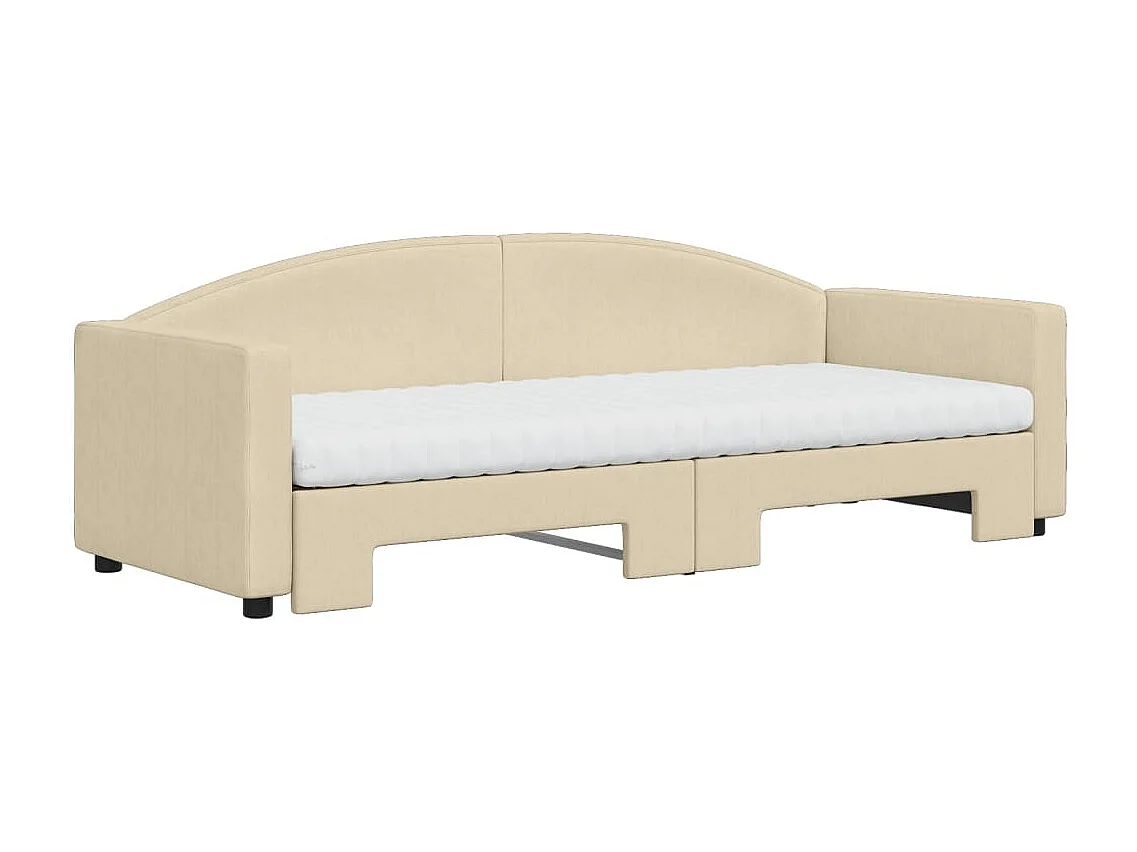 Lit de jour avec gigogne et matelas crème 80x200 cm tissu