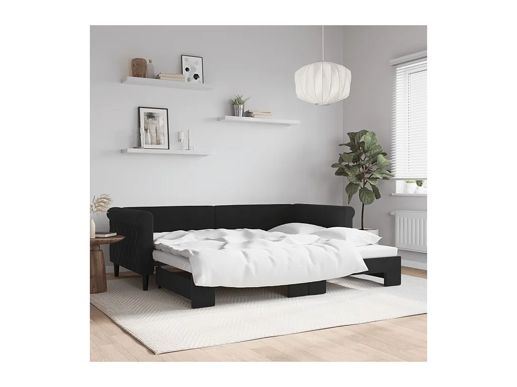 Lit de jour avec lit gigogne noir 90x200 cm velours