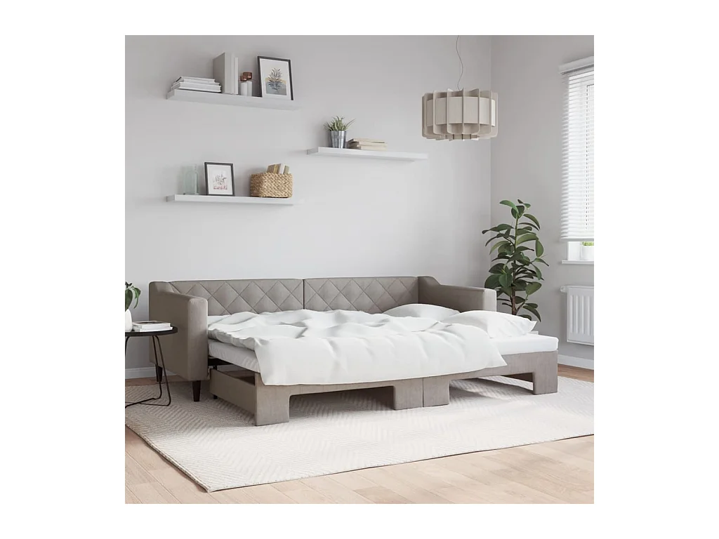 Lit de jour avec lit gigogne taupe 80x200 cm tissu
