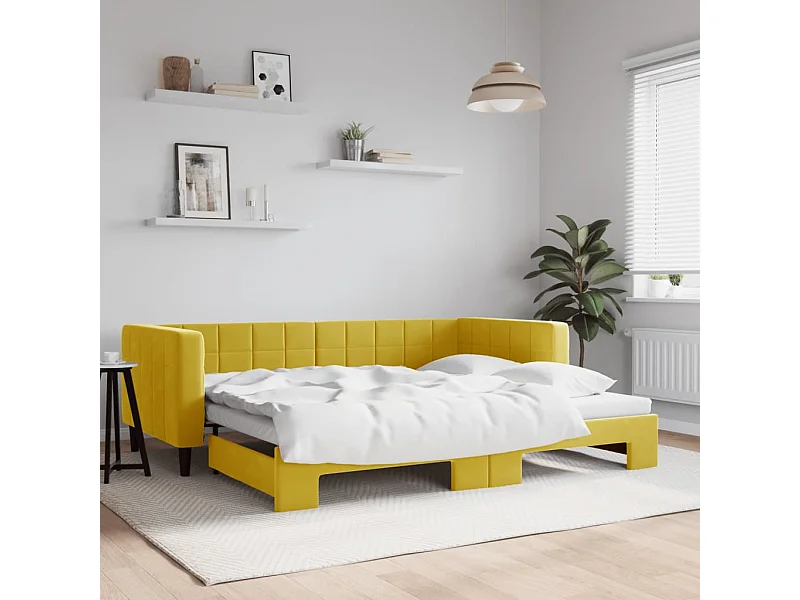 Lit de jour avec lit gigogne jaune 90x200 cm velours