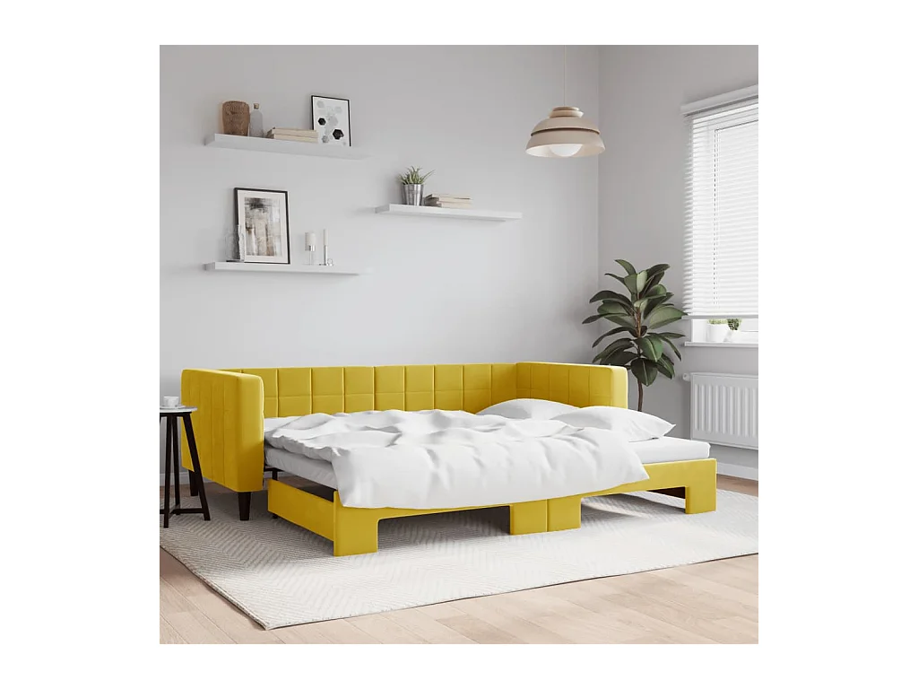 Lit de jour avec lit gigogne jaune 90x200 cm velours