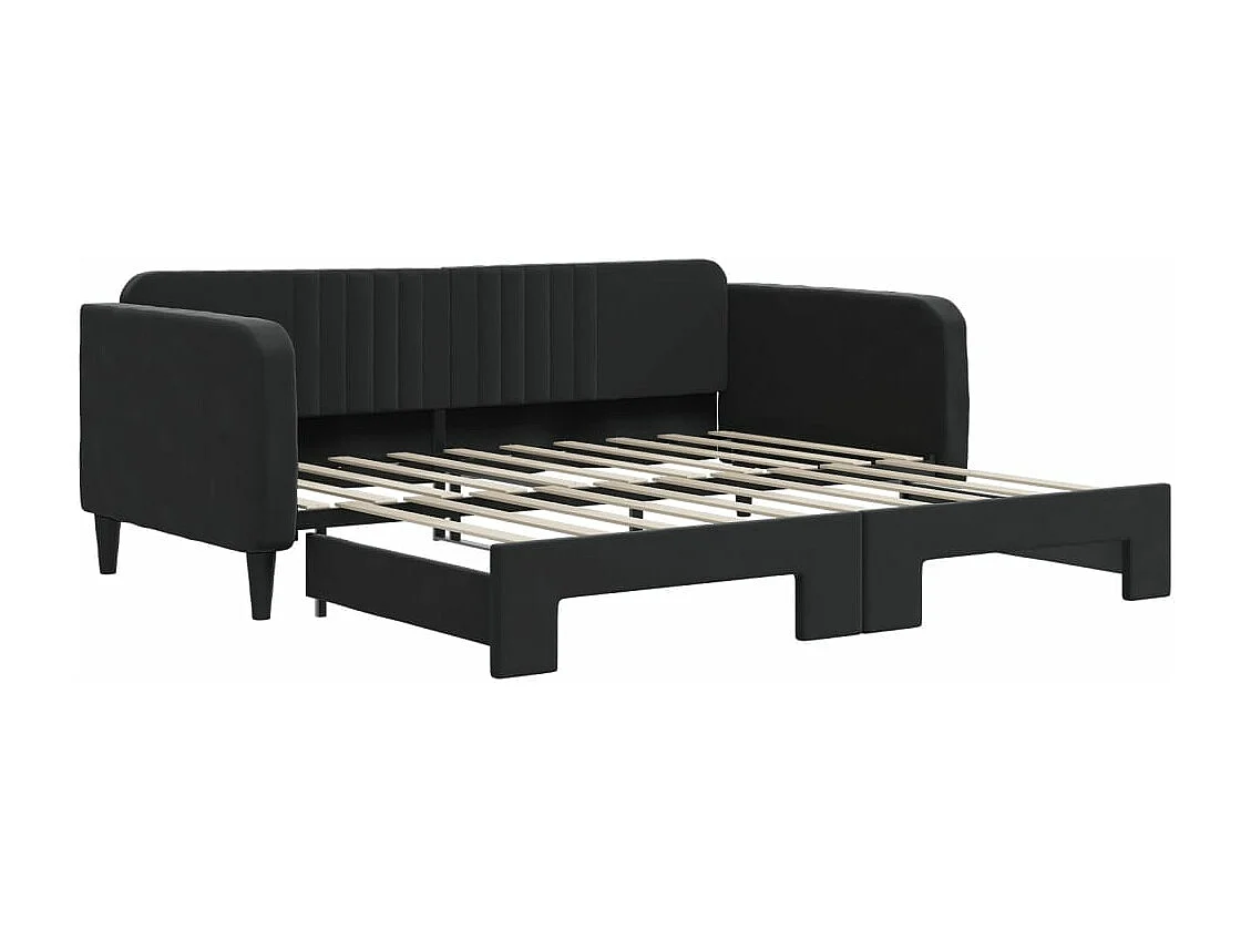 Lit de jour avec lit gigogne noir 90x190 cm velours