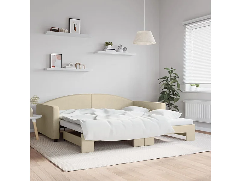 Lit de jour avec lit gigogne crème 100x200 cm tissu