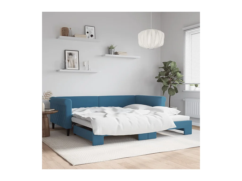 Lit de jour avec lit gigogne bleu 100x200 cm velours