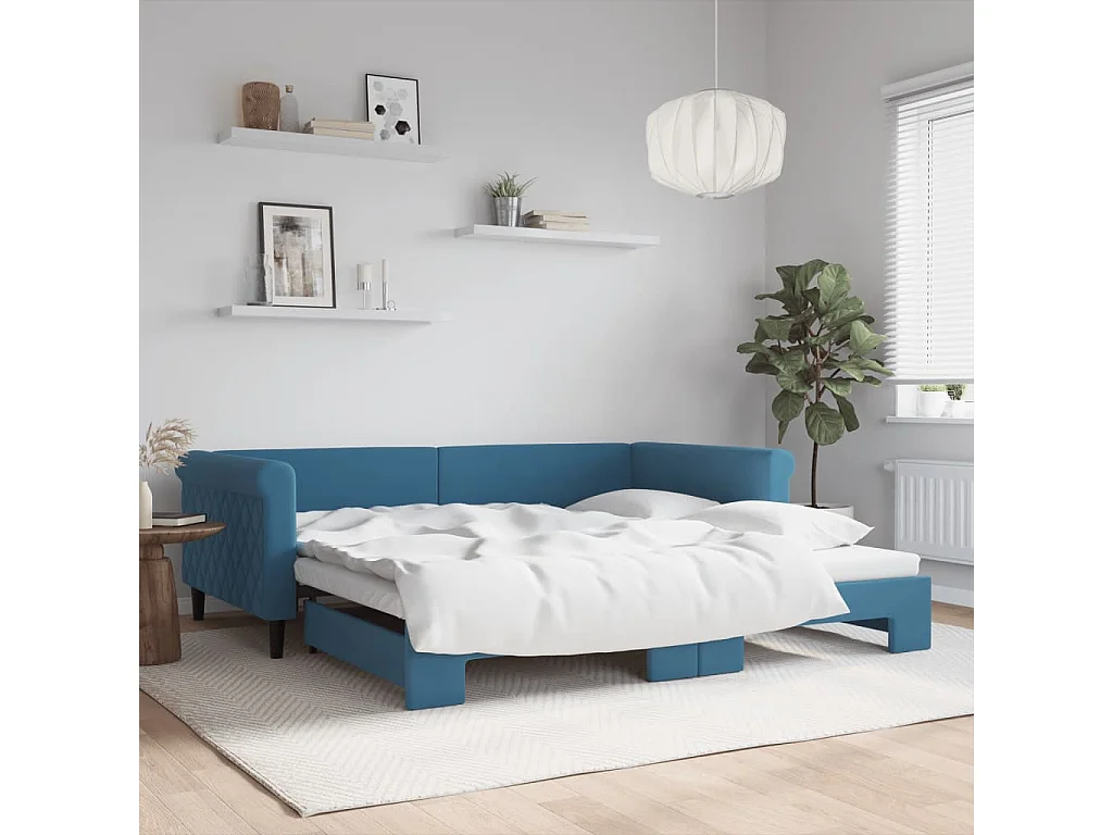 Lit de jour avec lit gigogne bleu 100x200 cm velours