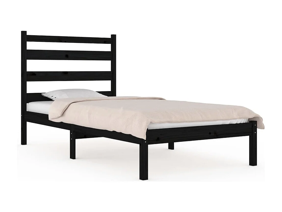 Estrutura de cama pequena solteiro 75x190 cm pinho maciço preto