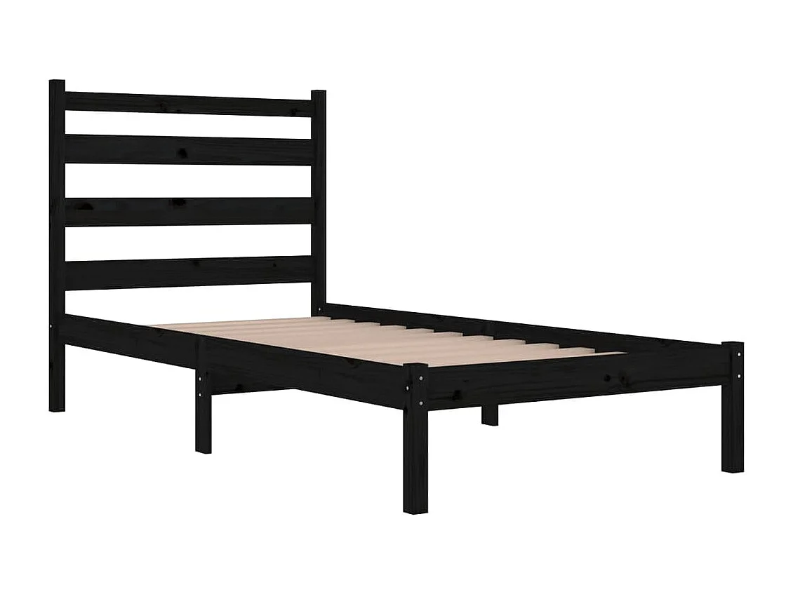 Estrutura de cama pequena solteiro 75x190 cm pinho maciço preto