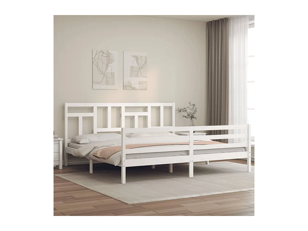 Estructura de cama con cabecero madera maciza blanco 200x200 cm
