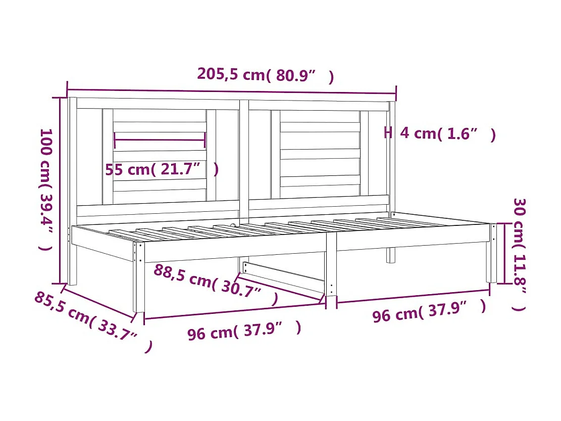 Sofá cama madera maciza de pino blanco 80x200 cm