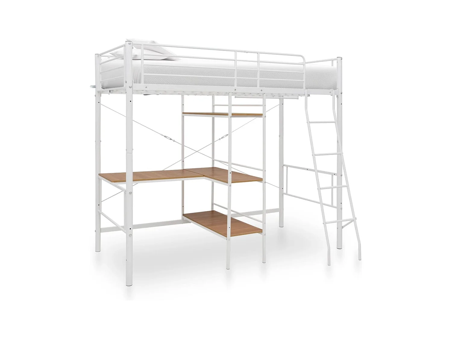 Lit superposé avec cadre de table Blanc Métal 90x200 cm