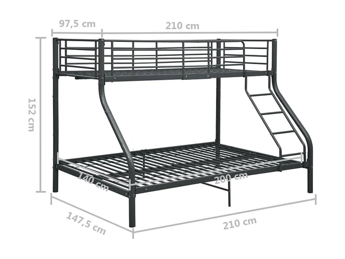 Estrutura de beliche 140x200/90x200 cm metal preto