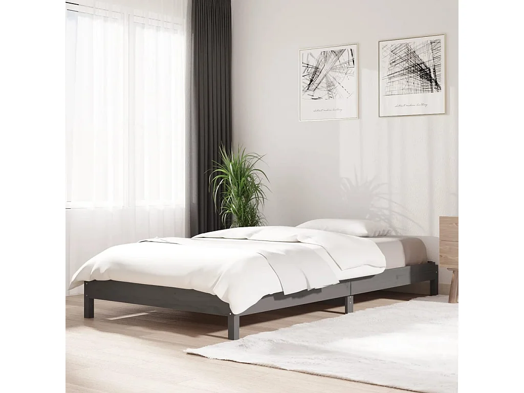 Bed stapelbaar 75x190 cm massief grenenhout grijs