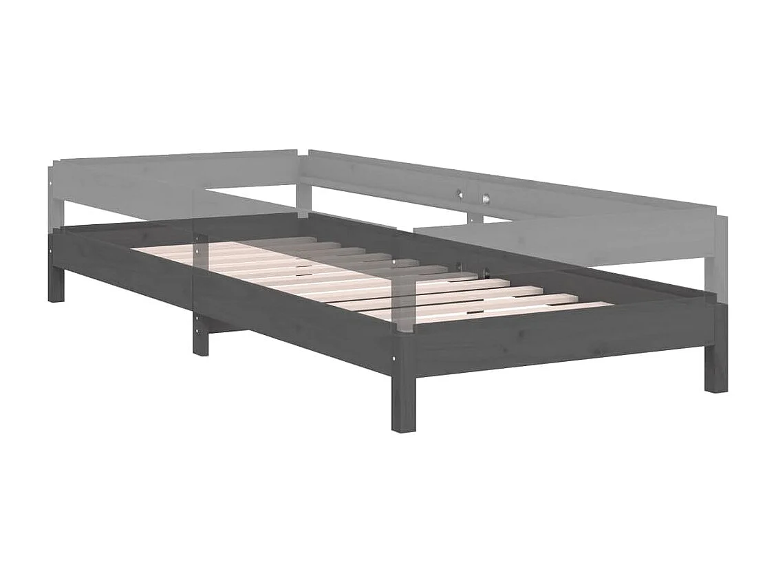 Bed stapelbaar 75x190 cm massief grenenhout grijs