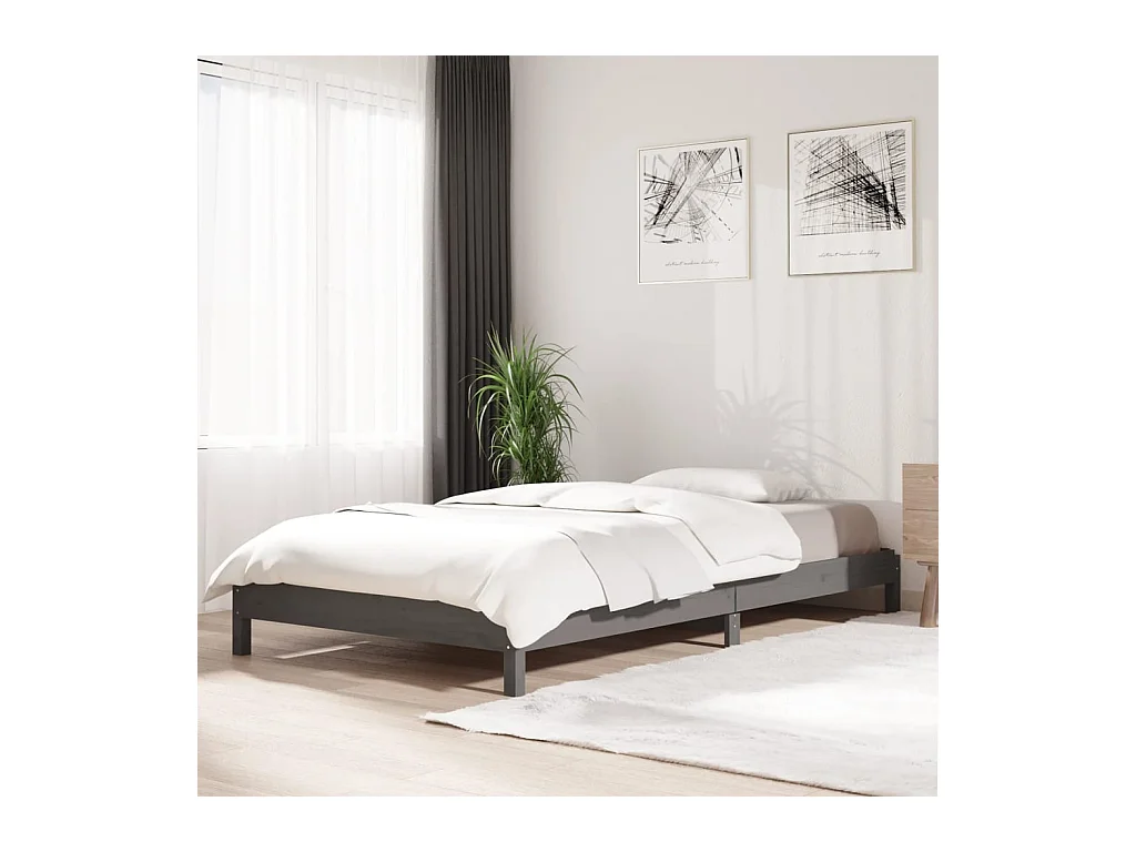 Lit empilable Gris 75x190 cm Bois de pin massif