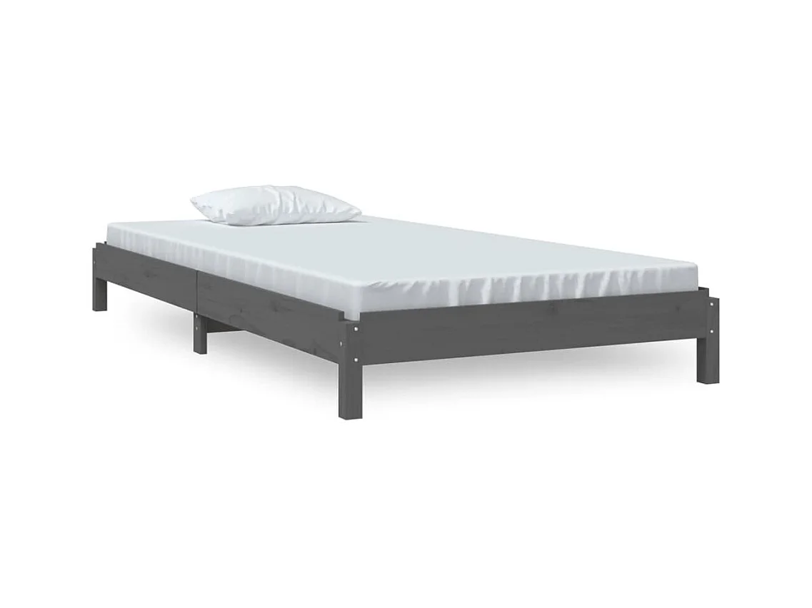 Lit empilable Gris 75x190 cm Bois de pin massif
