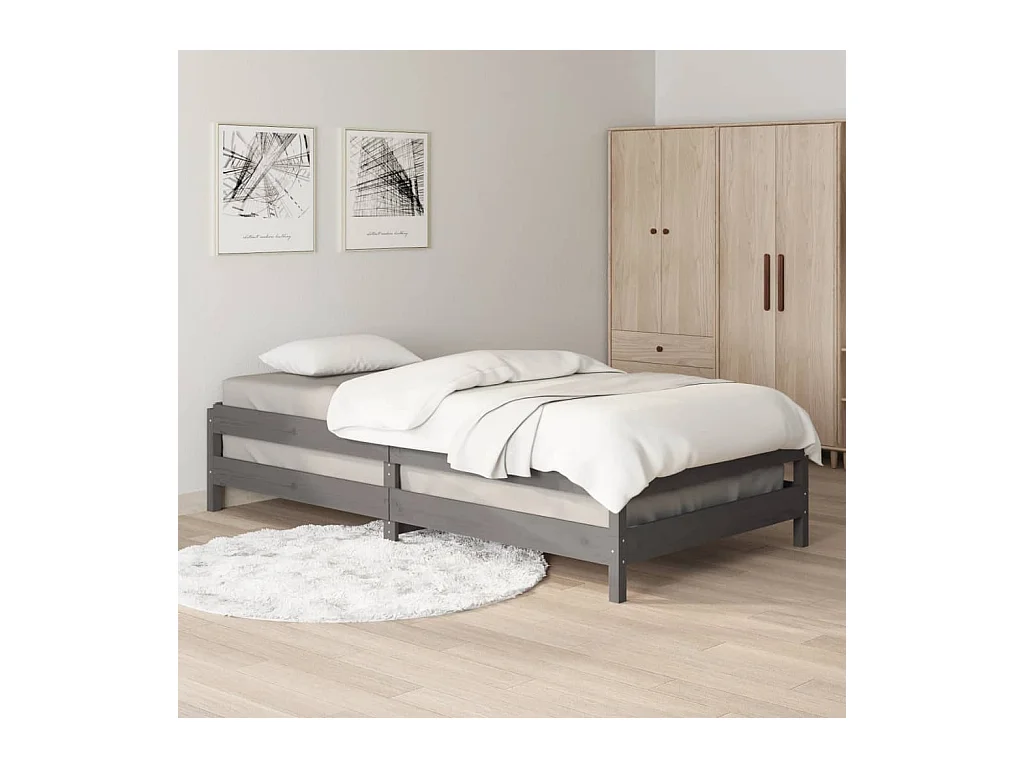 Lit empilable Gris 75x190 cm Bois de pin massif