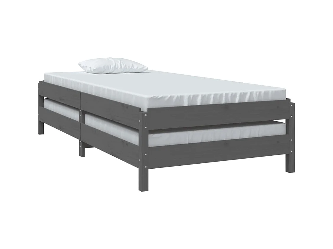 Lit empilable Gris 75x190 cm Bois de pin massif