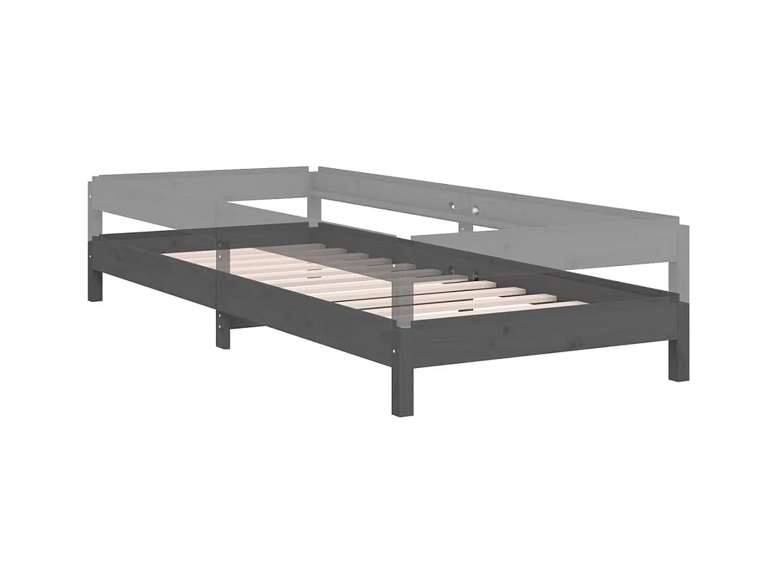 Lit empilable Gris 75x190 cm Bois de pin massif