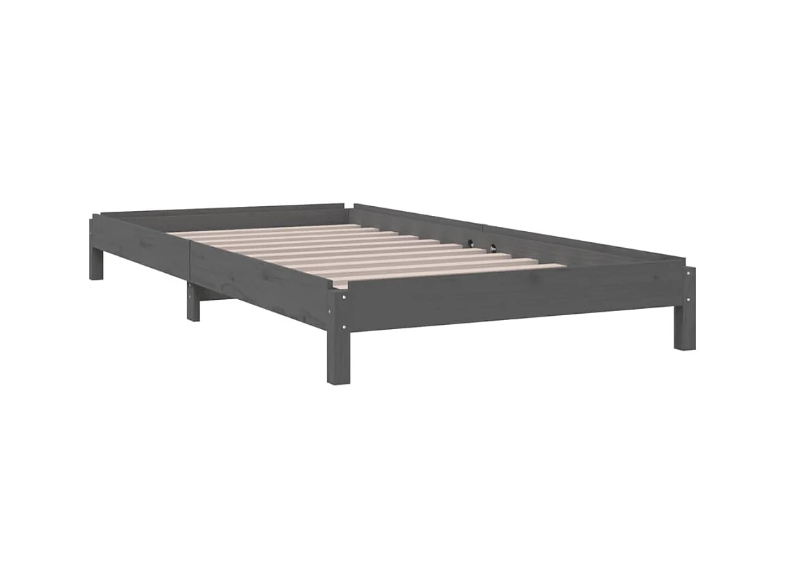 Lit empilable Gris 75x190 cm Bois de pin massif