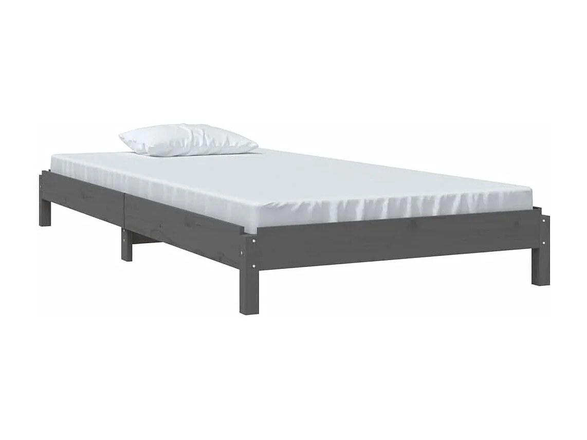 Cama empilhável 75x190 cm madeira de pinho maciça cinzento