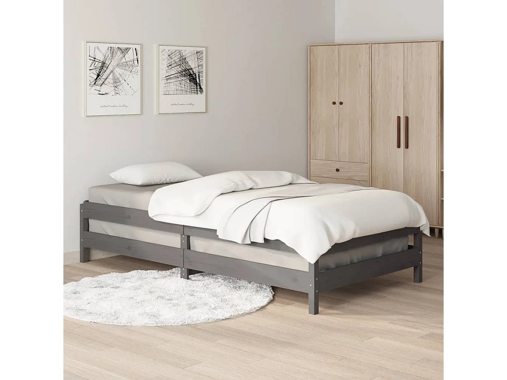 Cama empilhável 75x190 cm madeira de pinho maciça cinzento