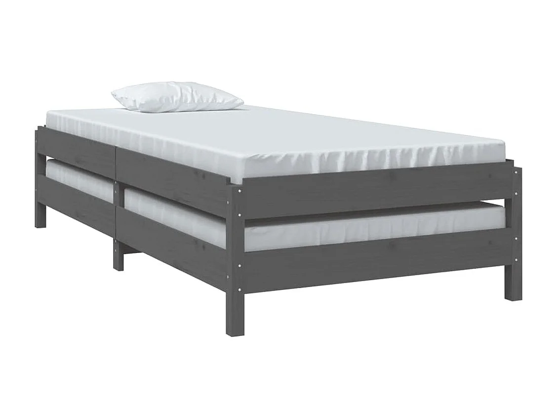 Cama empilhável 75x190 cm madeira de pinho maciça cinzento