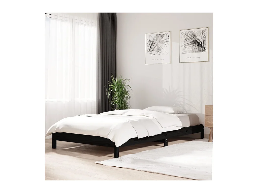 Lit empilable Noir 90x200 cm Bois de pin massif