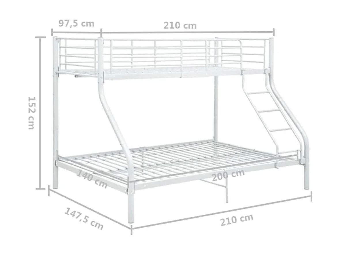 Cadre de lit superposé Blanc Métal 140x200 cm/90x200 cm