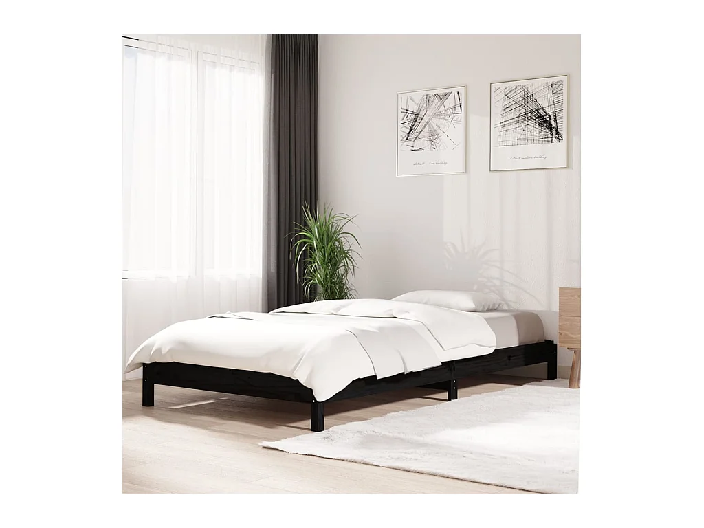 Lit empilable Noir 75x190 cm Bois de pin massif