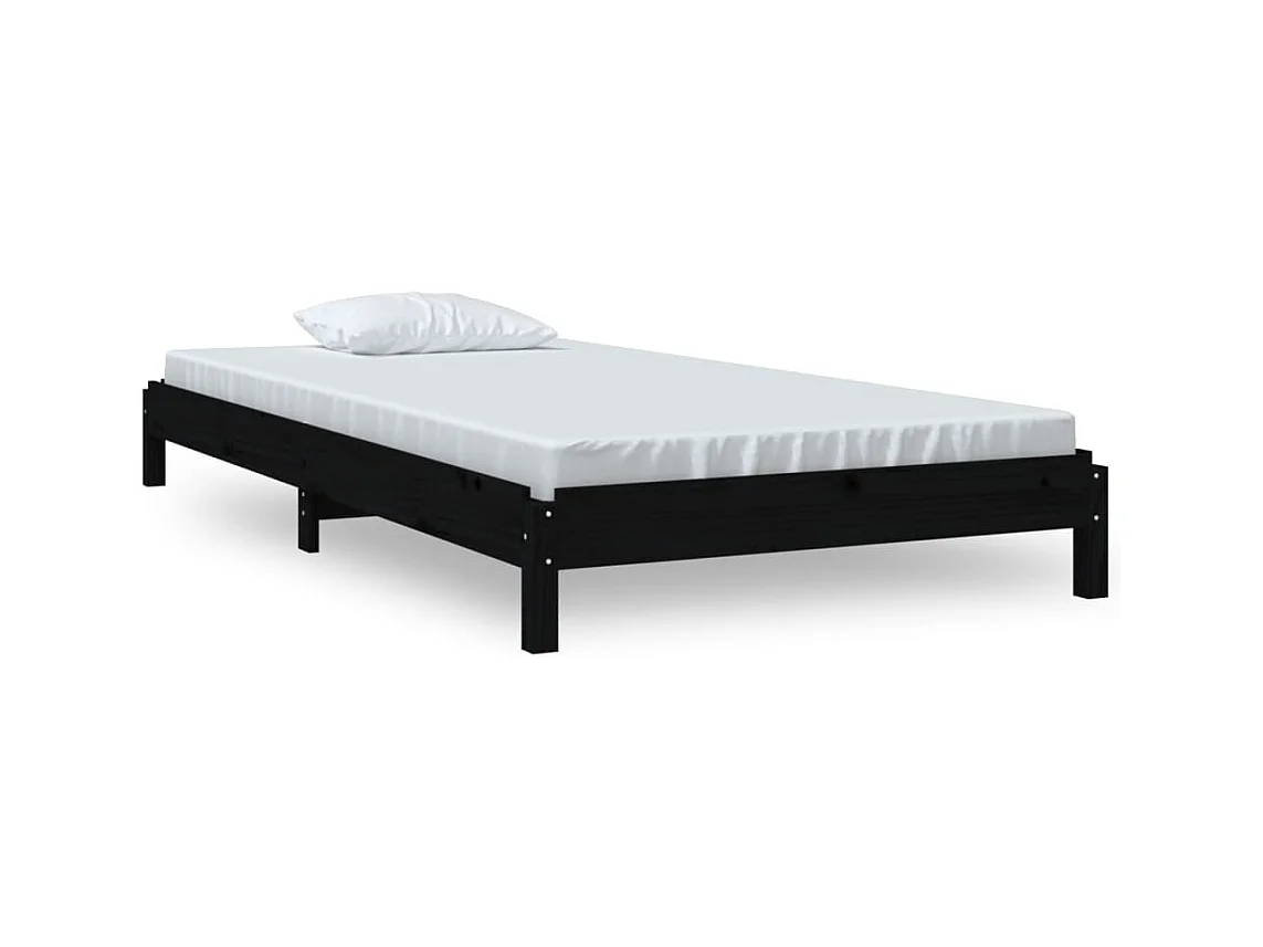 Cama apilable de madera pino maciza negro 75x190 cm