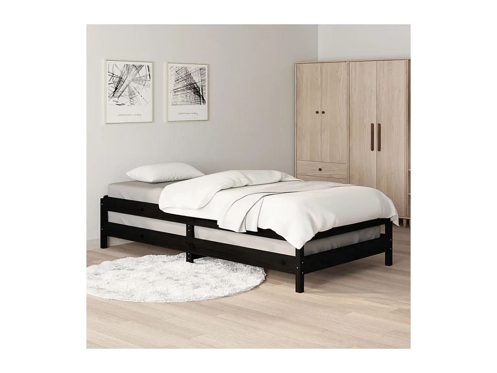 Cama apilable de madera pino maciza negro 75x190 cm