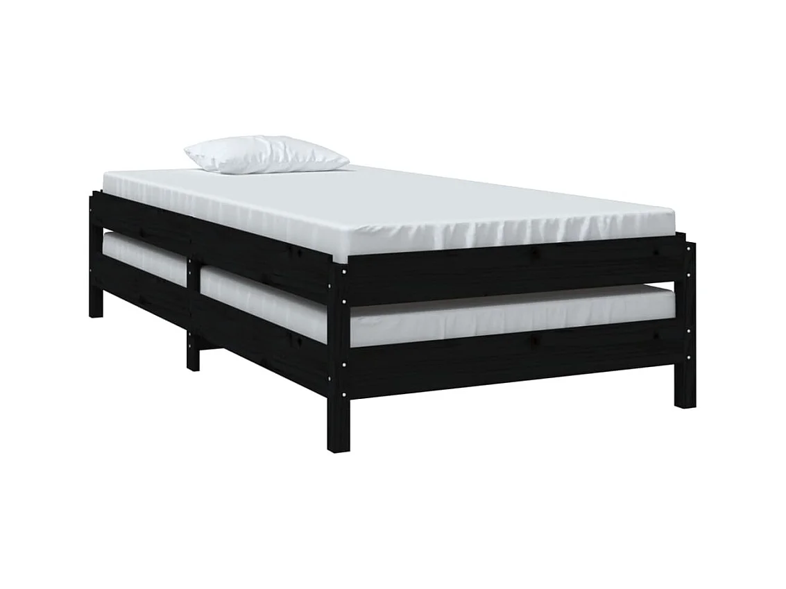 Cama apilable de madera pino maciza negro 75x190 cm