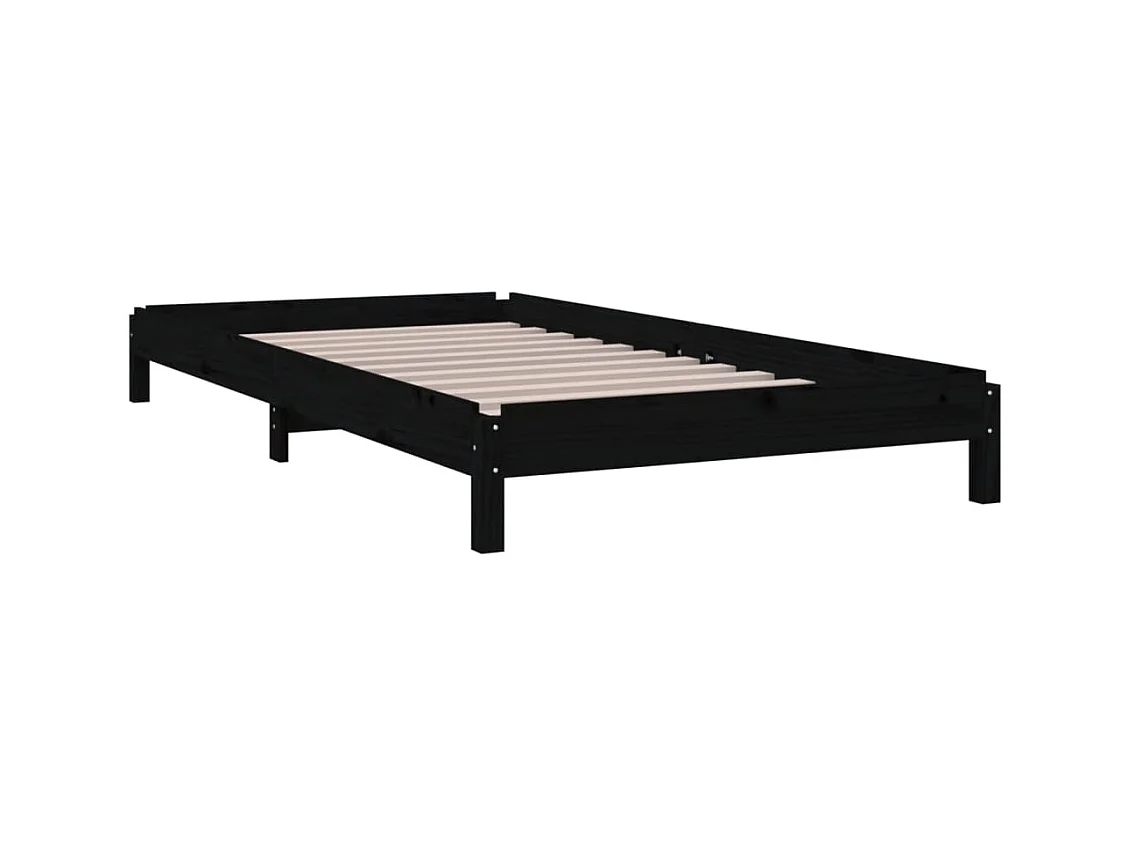 Cama apilable de madera pino maciza negro 75x190 cm