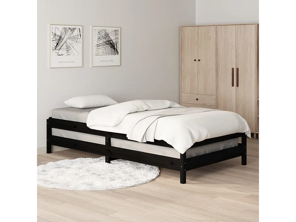 Lit empilable Noir 75x190 cm Bois de pin massif