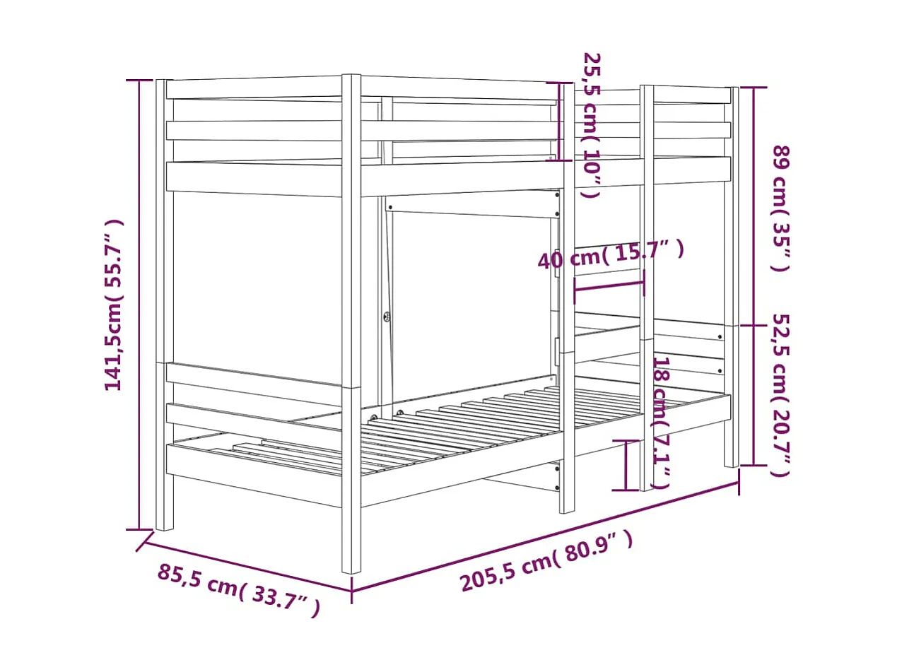 Lit superposé 80x200 cm Bois de pin massif
